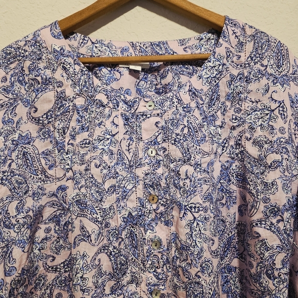 J Jill Love Linen Pink & Blue Tunic Top Paisley Floral Casual Beachy Women's 2X - Picture 2 of 10